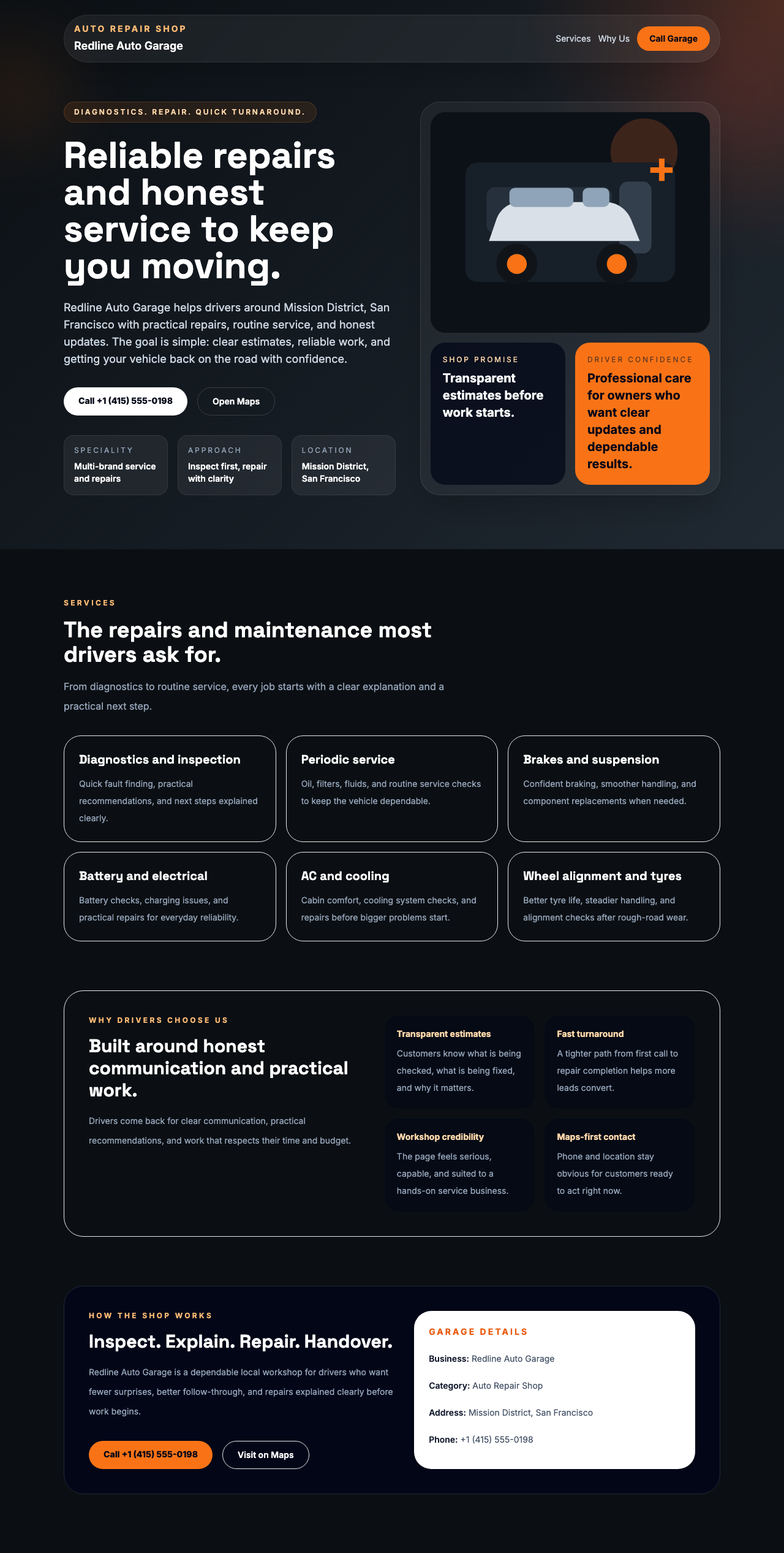 Performance garage site sample site